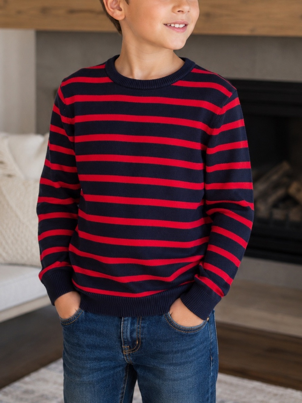 H&M Kids Red & Navy Striped Knit Sweater Size 6/8 Great Condition